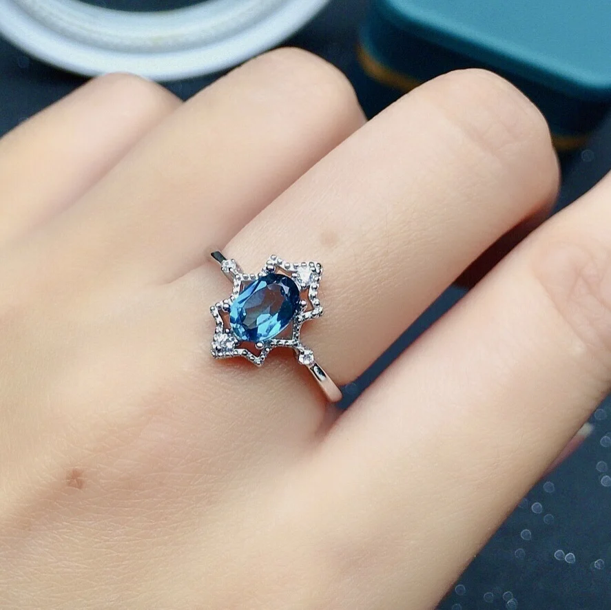 

Fashion Brithday Gift for Woman 5mm*7mm VVS Grade Natural Topaz Ring Solid 925 Silver London Blue Topaz Jewelry