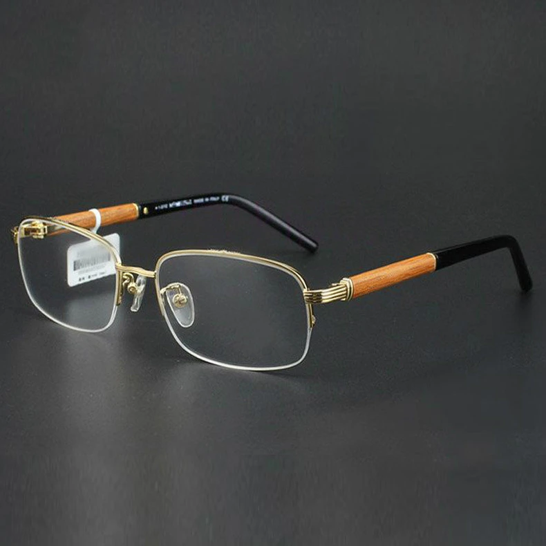 

2020 High-end Luxury Original Brand Half Spectacle Frame Male Metal Frame Wooden Leg Optical Glasses Frame Oculos De Grau MB447