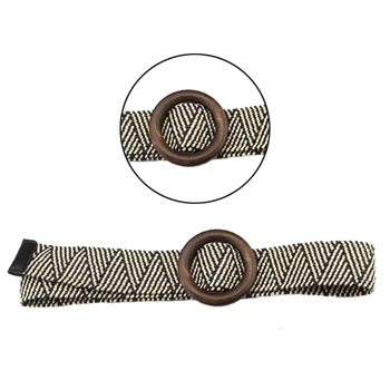 

2019 Wooden Button Belt For Women Elastic Straw Belt Decor for Dress jeans Pants Coat Over size Shirt Belt Casual Female Belt