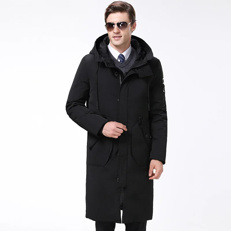 Shoppe стиль мужской пуховик Брендовое длинное толстое теплое пальто для людей среднего возраста и пожилых людей