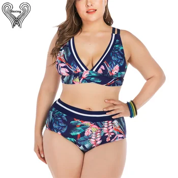 

Bkning Tropical Plus Size Swimsuit Woman 2 Piece Swimwear Female Bathing Suits 2019 High Waist Womens Swim Wear Swimming Suit