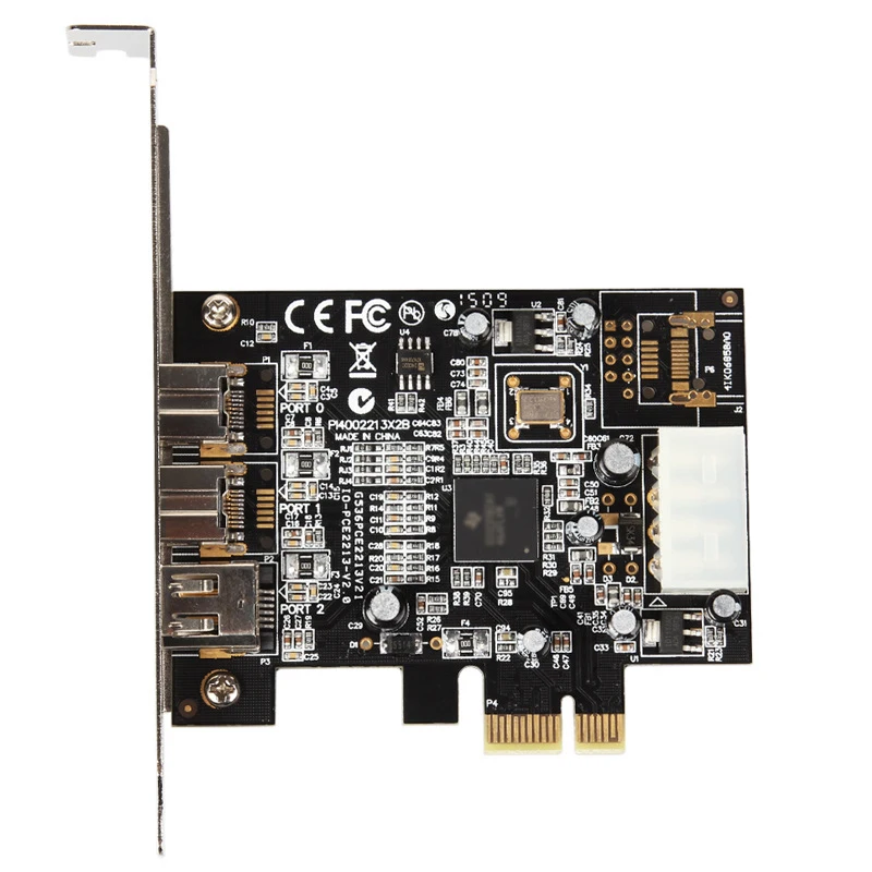 

PCI E To IEEE 1394 Adapter 3 Ports 1394A x 1+1394B x 2 PCI Express Expansion Card Plug and Play for Desktop PC