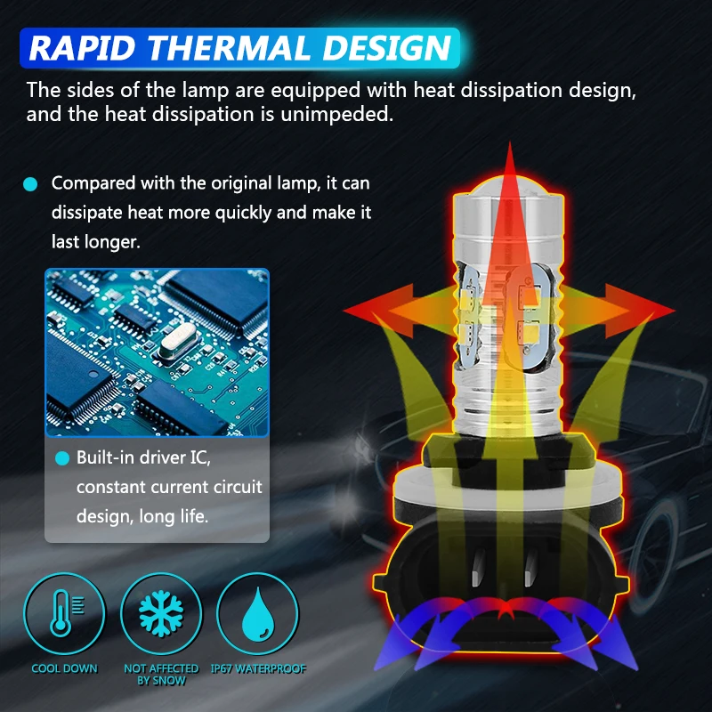 Светодиодная лампа H27/881 P13W 2 шт. 20 Вт 700LM 6500K белый противотуманный светильник для