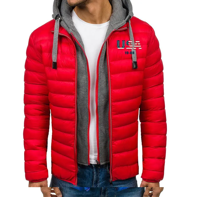 ZOGAA мужская зимняя куртка с 3D принтом флага США, пальто, повседневные Толстые мужские пальто с капюшоном, уличная зимняя куртка, Мужская одежда, зимние парки - Цвет: Красный