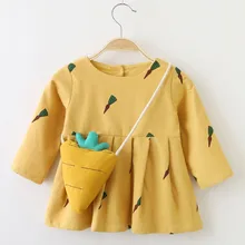 Платье для девочек с длинными рукавами для девочек ясельного и дошкольного возраста; с принтом в виде морковки платья принцессы, одежда Верхняя одежда Детская осенняя одежда+ маленькая сумка C50