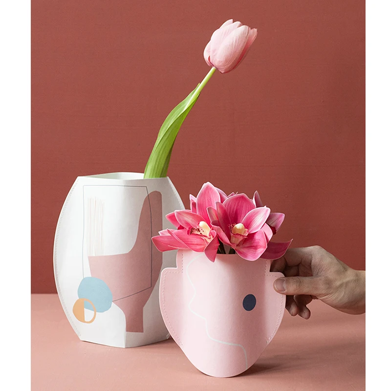 Waterproof Paper Vase Creative Double sided Bronzing Flower Face