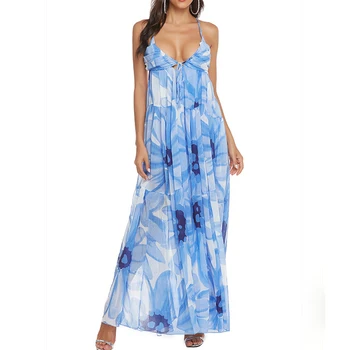 

HIGH STREET New Fashion 2020 Summer Designer Runway Dress Women's sling Strapless Chiffon Floral Print Dress