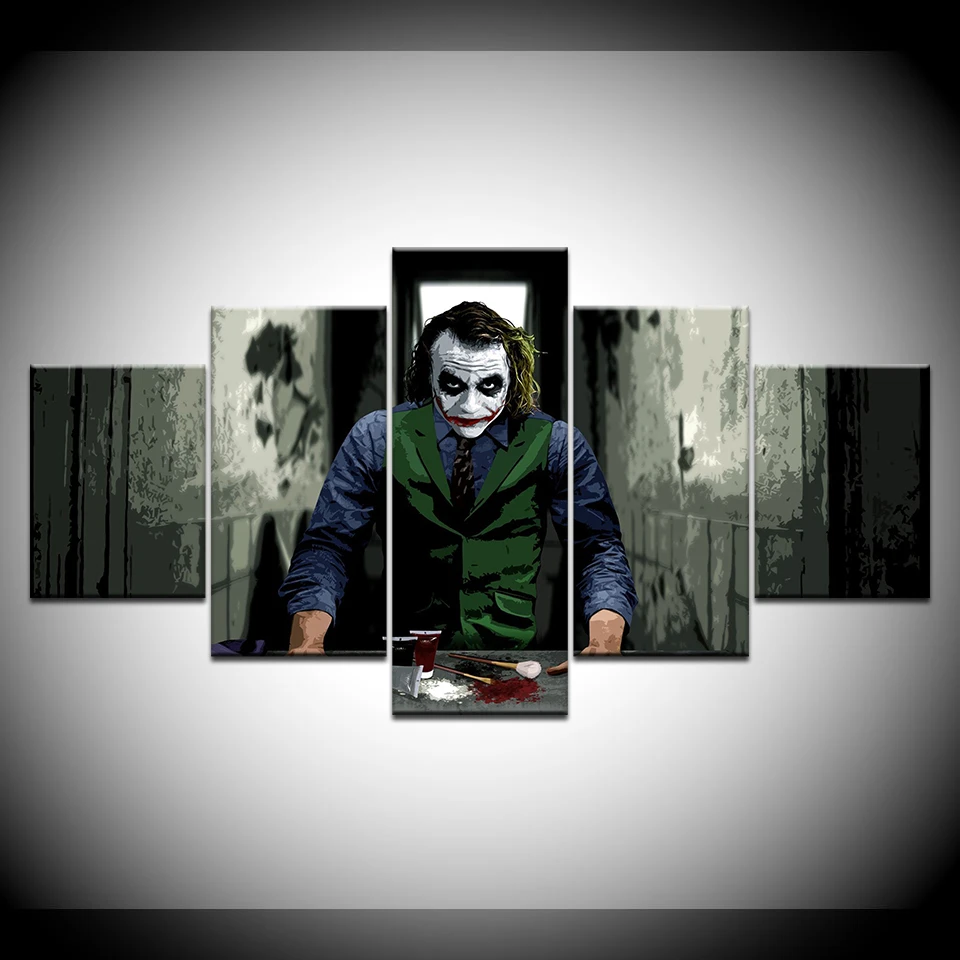 キャンバス絵画タブロージョーカー映画バットマン 5 個壁アート絵画モジュラー壁紙ポスター印刷リビングルームのホームインテリア Aliexpress