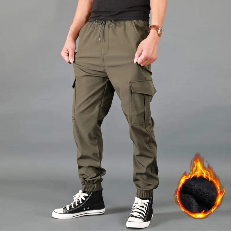 winter men's pants thickened fleece jogging pants multi-pocket loose sports men's casual warm sports overalls casual sweatpants men casual pants