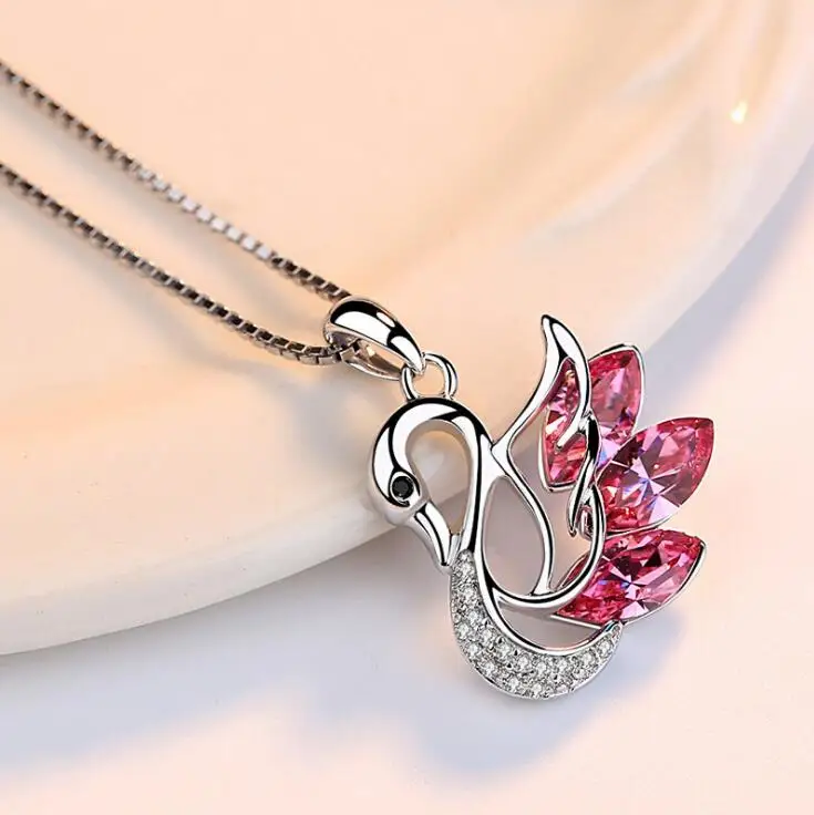 Новая мода, простое серебряное ожерелье с подвеской в виде лебедя для женщин, AAA циркон, дикая цепочка на ключицу, свадебное, обручальное, Очаровательное ожерелье, подарок - Окраска металла: Pink
