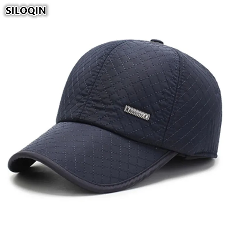 Snapback Кепка SILOQIN зимние толстые теплые наушники шапки мужские классические модные бейсболки s с ушами регулируемый размер Bone DAD шляпа