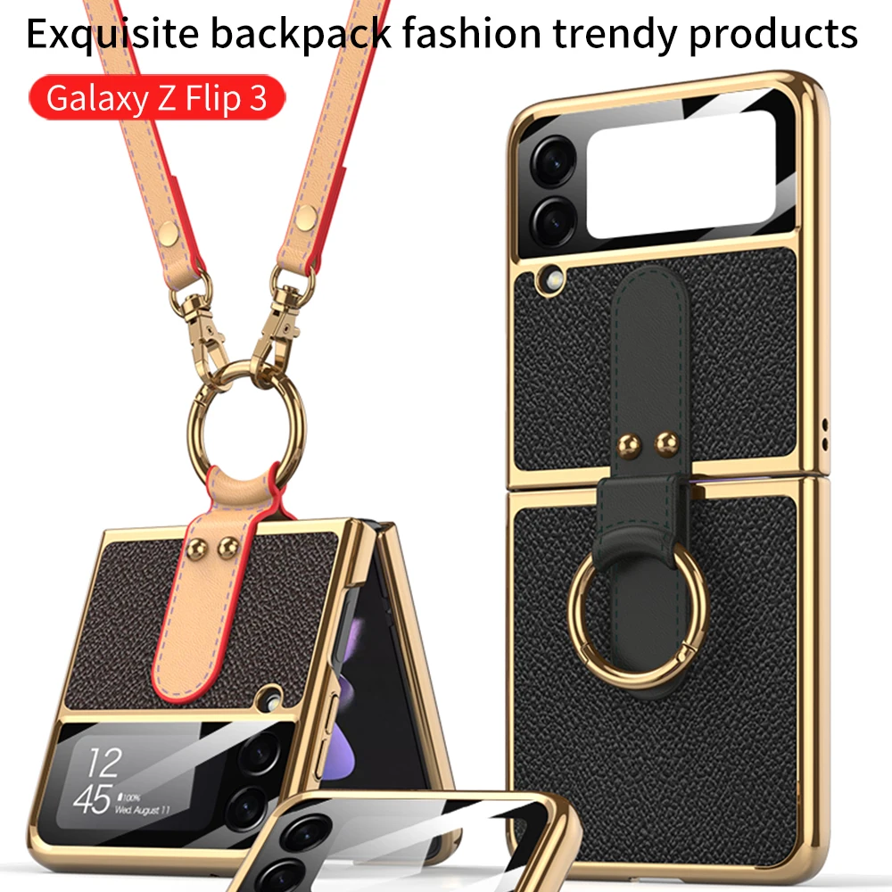 

Crossbody Shoulder Bag for Samsung Z Flip 3 Case with Strap Luxury Shockproof Leather Case for Galaxy Z Flip3 Case with Lanyard