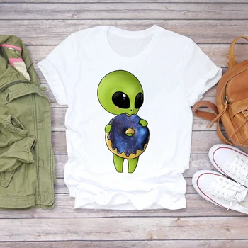 

Women Cartoon UFO Alien Mountain Style Fashion Clothing Summer Shirt T-shirts Top T Graphic Female Ladies Womens Tee T-Shirt