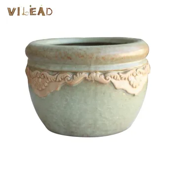 

VILEAD 12cm Ceramic Flower Pot With Pattern Vintage Pots for Flowers Succulents Plants Flower Vase Decoration Home Household