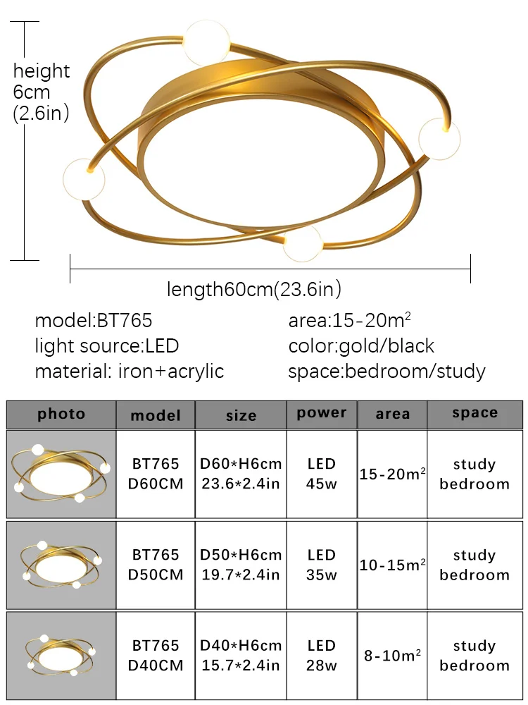 Moderna lámpara de techo LED 46W rendimiento 360W lámpara de techo redonda  elipse marco dorado luz dormitorio hotel cocina office lounge 230V 4000K