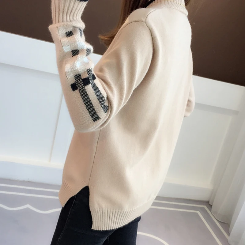Корейский теплый женский свитер осень-зима круглый вырез вязаный свитер женский длинный рукав свободные пуловеры толстый свитер с