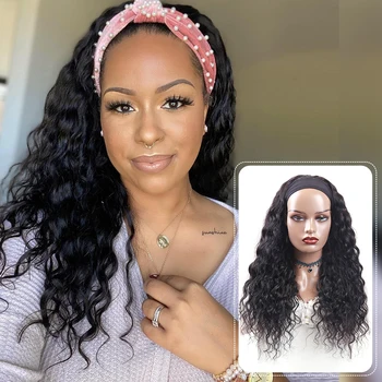 

Headband Wig Water Wave Hair 180% Density Remy Human Hair Wig Scarf Wigs With Headband Easy Wear For Women No Glue Real Hairline