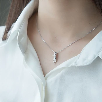 

LISM 9925 Sterling Silver Necklaces Cat Pendant & Necklaces Kitty Necklace Jewelry Collar Colar de Plata For Women Gifts