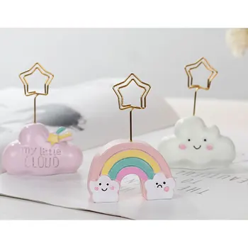 

Resin Photo Clip Holder Rainbow Cloud Whale Shape Metal Paper Message Card Clip Desktop Home Decor Picture Frame Ornament