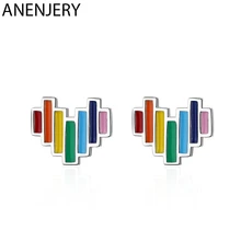 ANENJERY милые радужные серьги-гвоздики в форме сердца, 925 пробы, серебряные глазурованные серьги-капли, ювелирные изделия для женщин,, S-E957