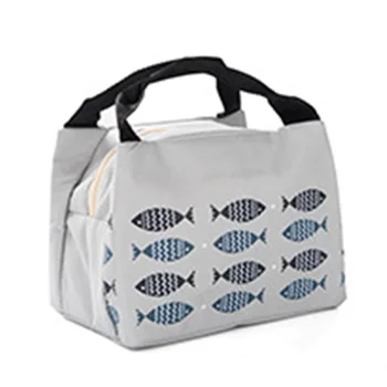 

Tote Large Capacity Print Little Fish Pattern Lunch Bag Insulated Picnic Camping Oxford Fabric Waterproof Outdoor School Cute