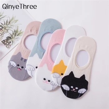 

Women's cute Japanese cartoon animal cat no-show socks funny happy kitten summer harajuku candy color short sock