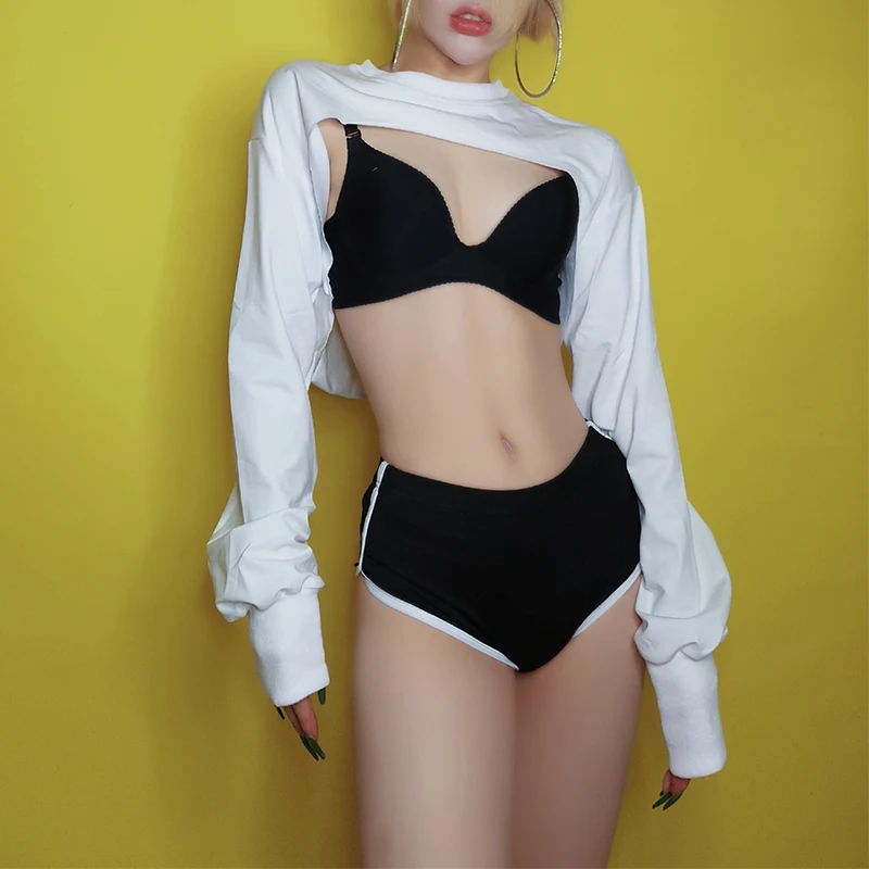 Джазовые танцевальные Топы Женский черный белый шест танцевальная одежда для выступлений Dj Ds Gogo танцевальная сценическая рейв наряд Одежда для ночного клуба DC2814