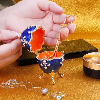 

Crestal Ring Necklace Box Crystal Enamel Faberge Style Flower Easter Egg Jewelry Box handicraft Ring box for cornucopia
