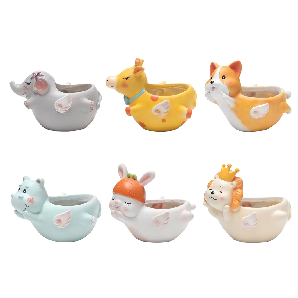Resin Flower Pot Garden Planters Indoor, Plant Containers with Cartoon Animal Shape Detailing Ceramic Succulent Pot Desk Decor