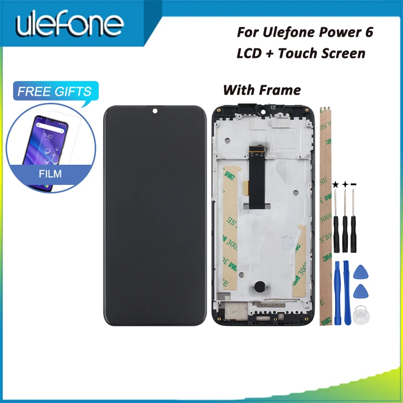 Для Ulefone power 6 ЖК-дисплей и сенсорный экран с рамкой 6,3 ''для Ulefone power 6 экран+ инструменты и клей+ пленка