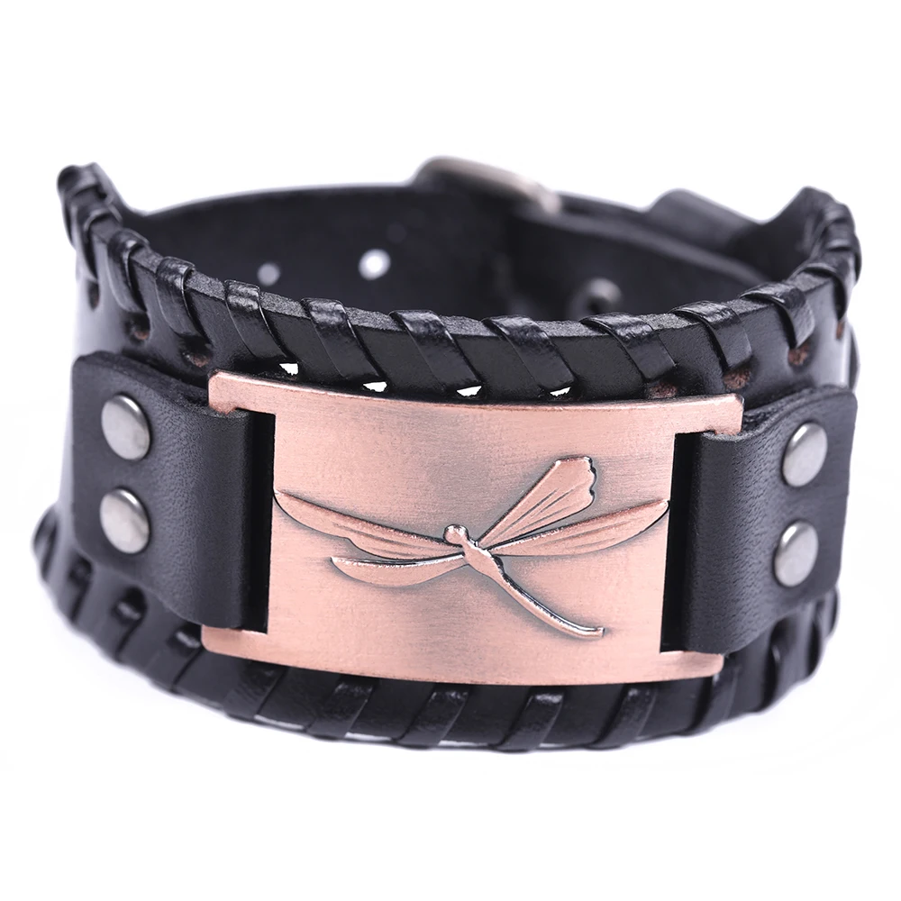 Fishhook New Punk Rock Leather Black Antique Bracelet Dragonfly Adjustable Handmade Bracelets Accessory For Gifts