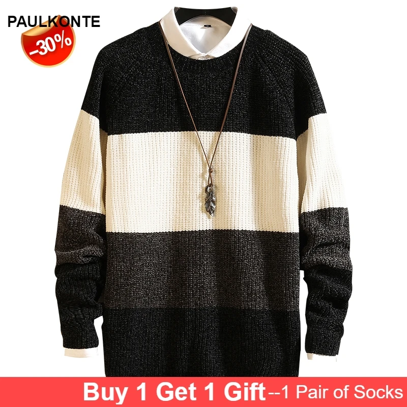 2019 autumn and winter new large size men's warm round neck sweater hombre striped sweater sweater men's casual loose brand knitted pullover 2019 autumn and winter new large size men's warm round neck sweater hombre striped sweater sweater men's casual loose brand knitted pullover