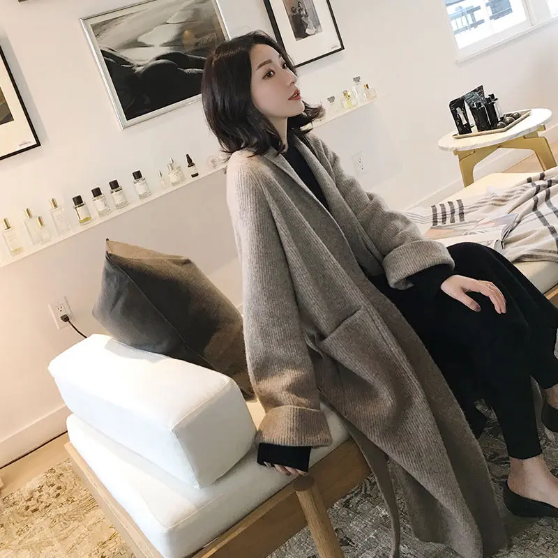 Winter Long Cardigan Knitted Sweater Women Long Sleeve Female Jumper Cardigan Casual Streetwear Open Sweater With Belt