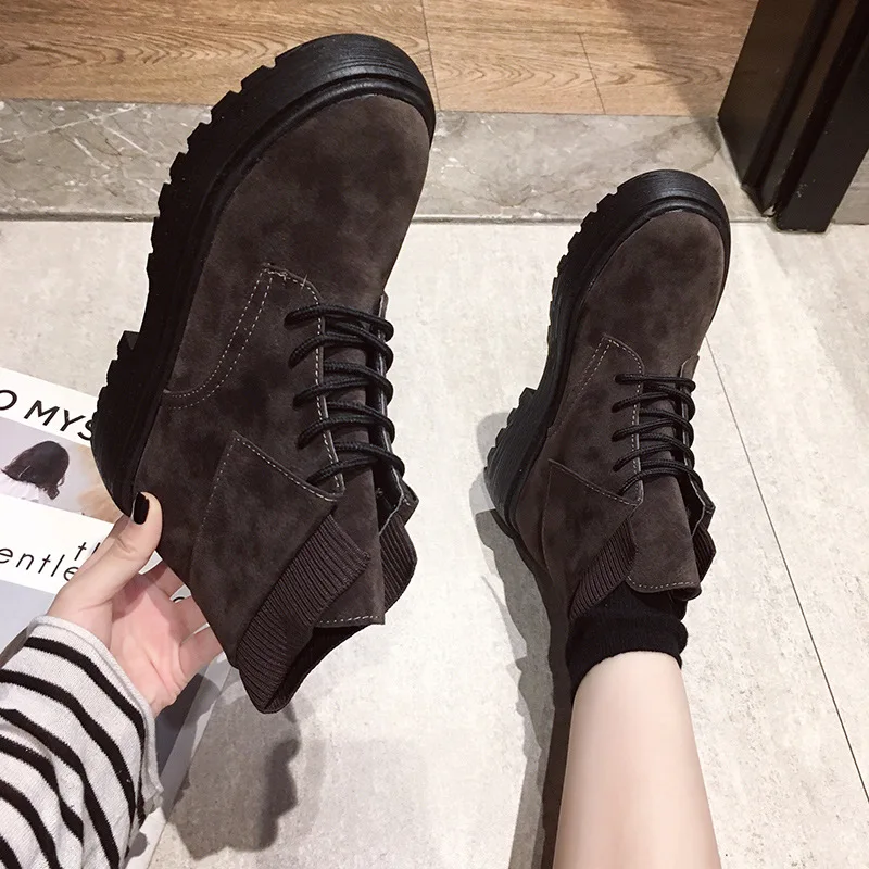 

New Style Women's Winter plus Velvet Chunky-Heel Semi-high Heeled Lace-up Short Boots Women's 2019 Cotton-padded Shoes round-Toe