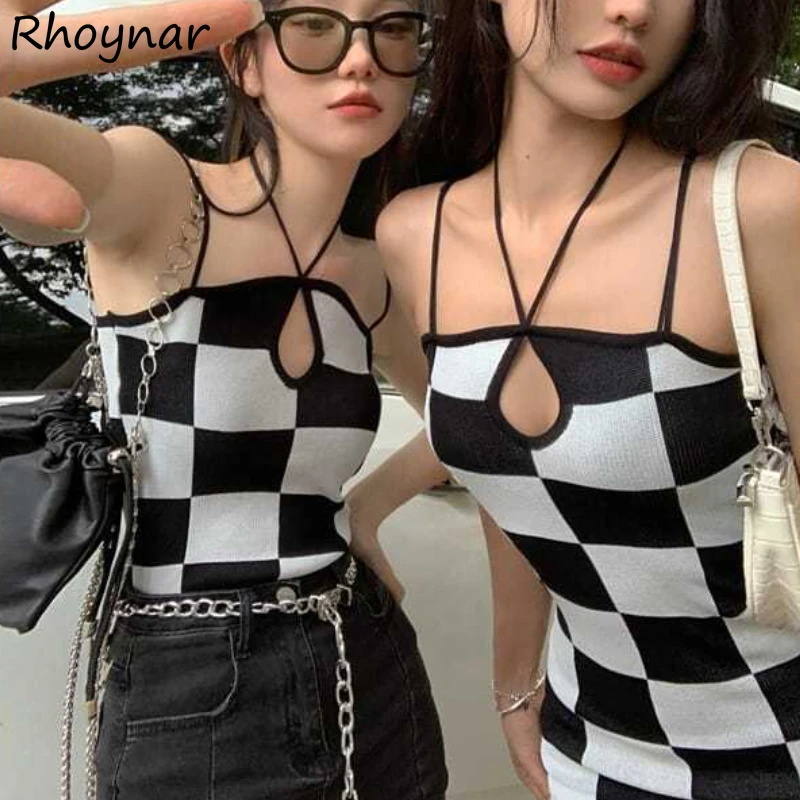 

Sleeveless Dresses Women Plaid Sexy Friends Streetwear Korean Style Summer Backless Aesthetic Vintage Hipster Leisure Femme Slim