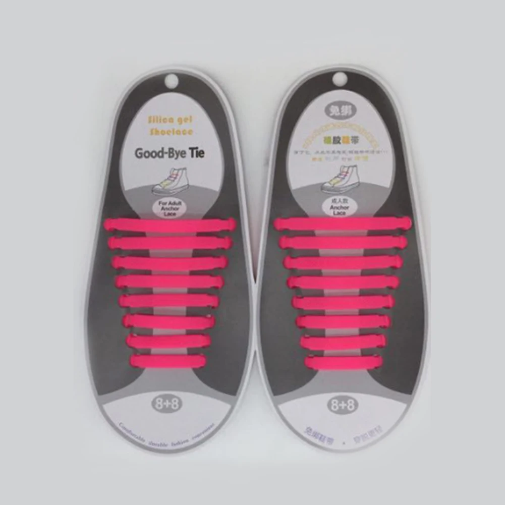 16 шт. в одной упаковке; эластичные шнурки без завязок для детей и взрослых; однотонные силиконовые шнурки для кроссовок; шнурки для обуви - Цвет: Розовый