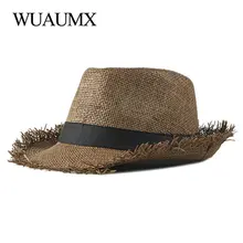 Wuaumx, модная соломенная шляпа для женщин, весна-лето, фетровая шляпа для женщин, дышащие джазовые шапки Панамы, федоры, шляпа от солнца, Прямая поставка