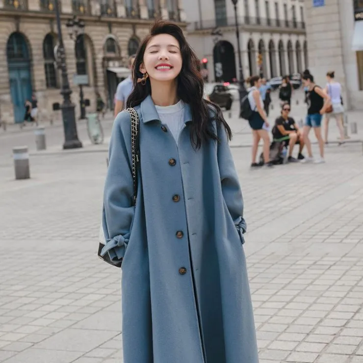 

2019 Winter New Products Korean-style Ol Elegant Mid-length Woolen Jacket Overcoat Women's