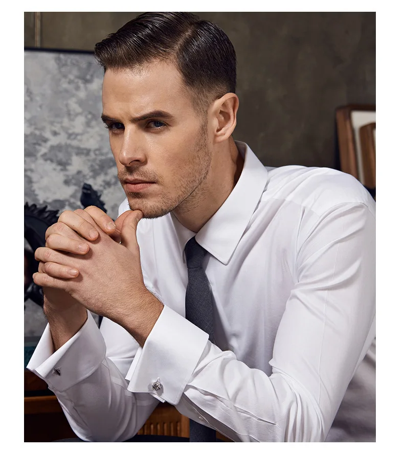 Высококачественная Мужская одежда с французскими манжетами, рубашка с длинным рукавом, Мужская Повседневная рубашка с запонками на свадьбу размера плюс 5XL 6XL