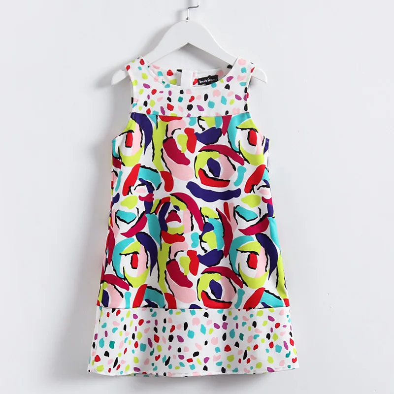 

2018 Autumn New Style Printed Joint Child Princess Dress Color Sleeveless Vest Skirt Dress