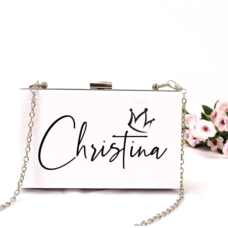 Acrylic Clutch Personalized Own Pattern Name Design Floral Special Bridal Purse Evening Handbag Printed Unique Drawing Clutch - Цвет: White