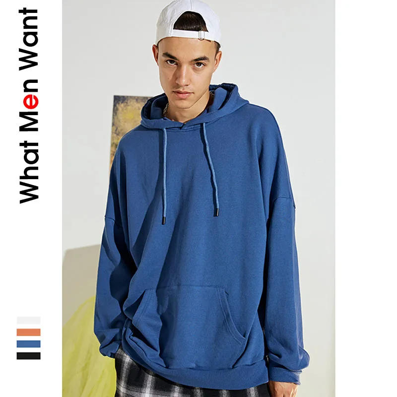 

IVRESSE Blue Solid Basic Hoodies Men Hooded Drawstring Pocket White Pullover Male Fashion Off Casual Sport Autumn Streetwear Top