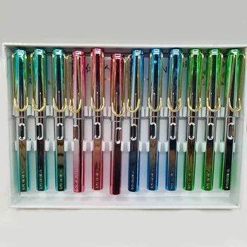 

12Pcs/box Dazzle Fountain Pen Big Hollow Out Clip Posture Correction Student Writing Ink Pens Stationery School Office Supplies