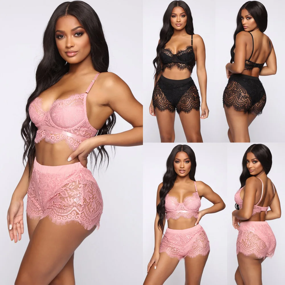 Женское сексуальное нижнее белье одежда для сна Babydoll G-string нижнее белье кружевной Цветочный Бюстгальтер Набор Горячая Интимная пуш-ап жилет Топ