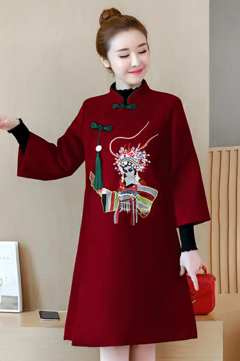 Китайское традиционное китайское винтажное китайское платье Ципао с длинным рукавом, женское элегантное платье с вышивкой и коротким рукавом, плотное qi pao
