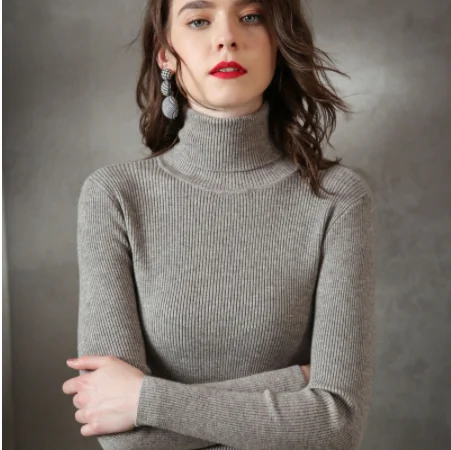 Women's Long Sleeve Sweater 2019 Winter New High-collar Knitted Slim Warm Pullover | Женская одежда