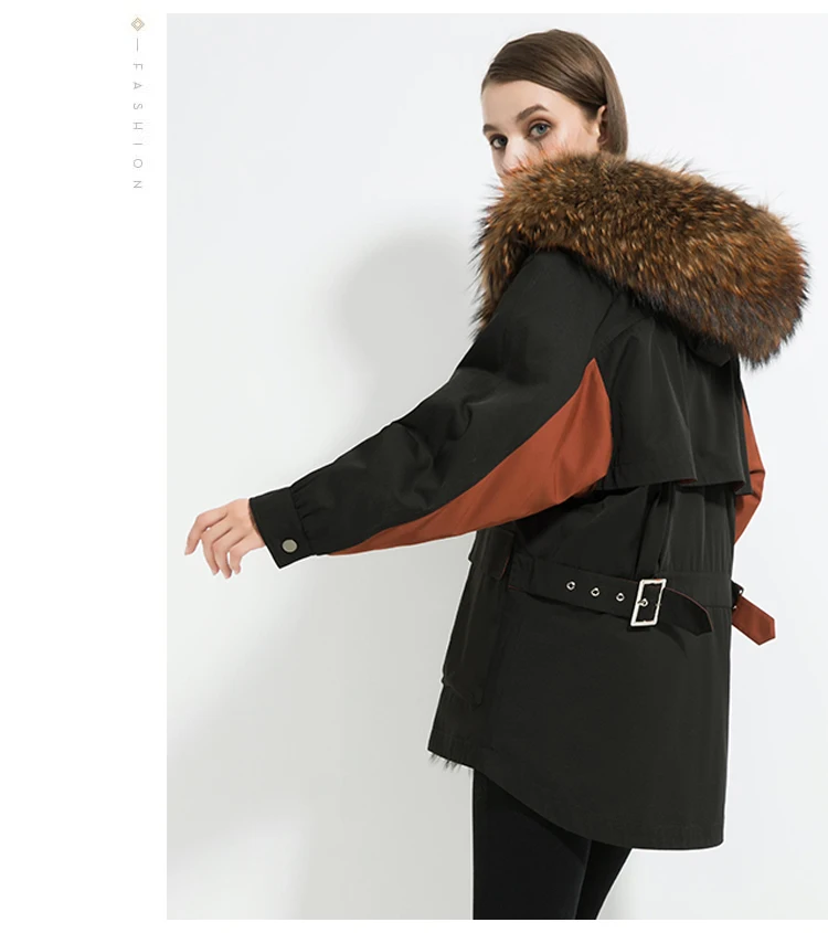Fur Parkas Plus Size Real Raccoon Fur Collar Plocket Hooded Rabbit Fur Lining Coat Women Winter Casual Oversized Warm Outwear