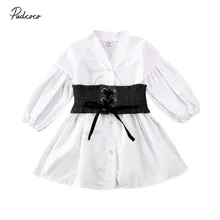 Г. Весенне-осенняя одежда для малышей Одежда для маленьких девочек Рубашка с длинными рукавами-фонариками Топ, платье, наряд с эластичным поясом