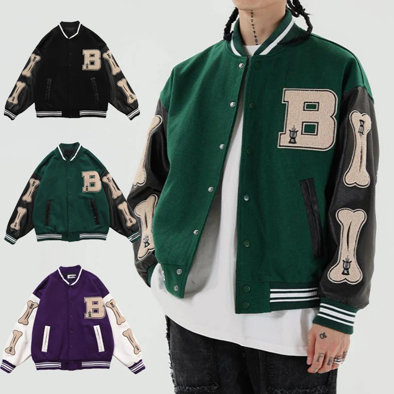 Куртка бейсбольная в стиле хип-хоп черная куртка-бомбер пэчворк с пушистыми