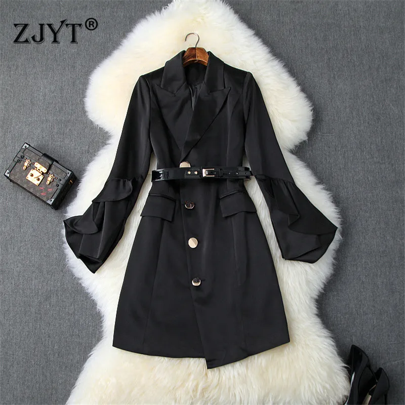 

2019 New Autumn Winter Dress Women Runway Designer Notched Collar Single Breasted Long Sleeve Office Blazer Dress with Belt